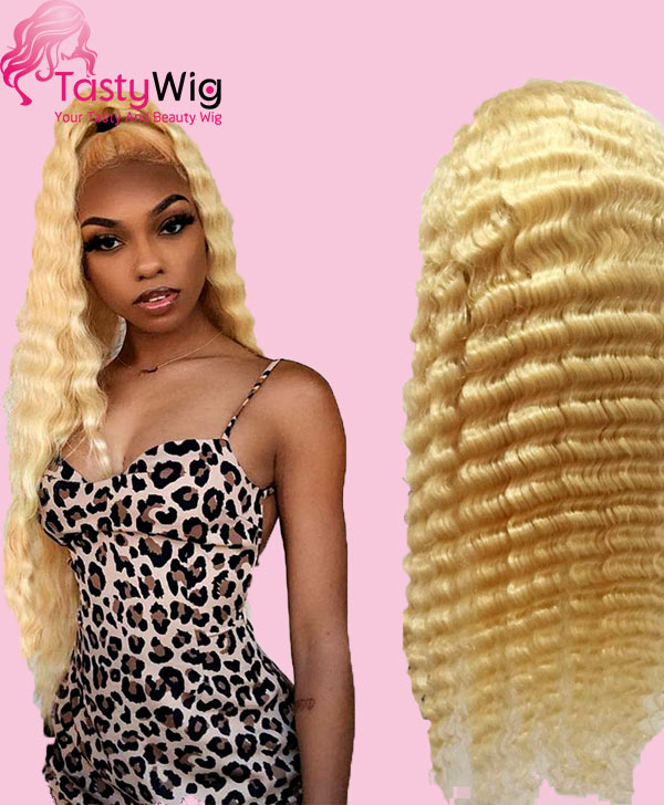 613 blonde deep wave closure wigs human hair -TastyWig