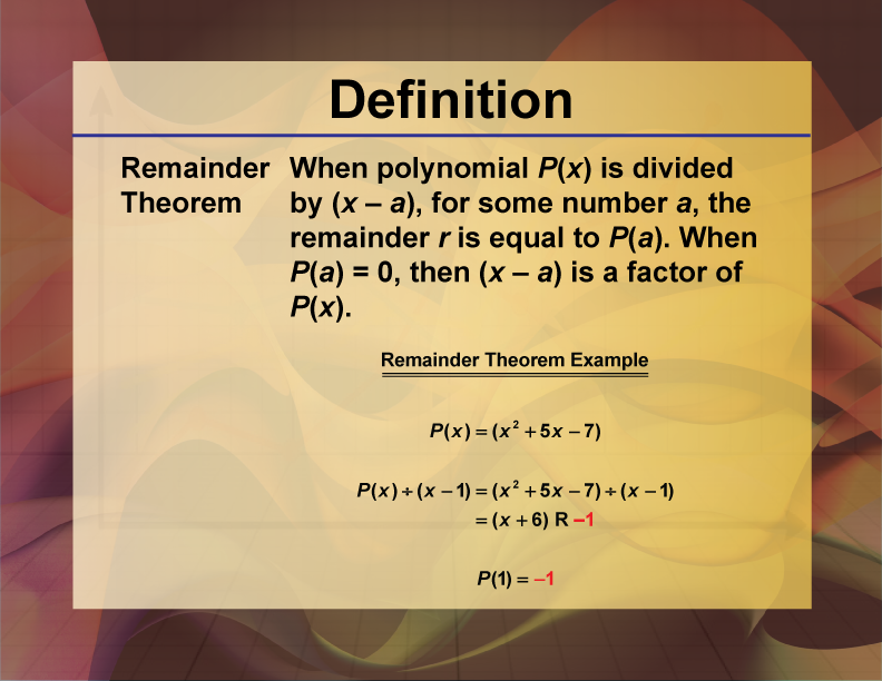 Remainder Theorem, Definition, Formula and Examples | It Lesson Education