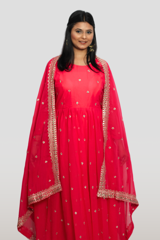Pink Gown With Bottom With Dupatta Set - Buy Online At Best Prices