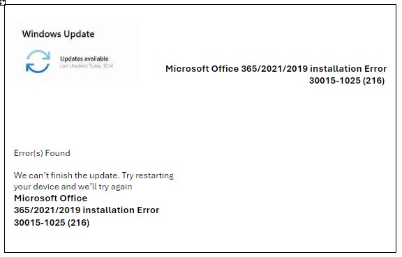 Fix Error Code 30015-1025 (216) in Microsoft Office 365 Installation