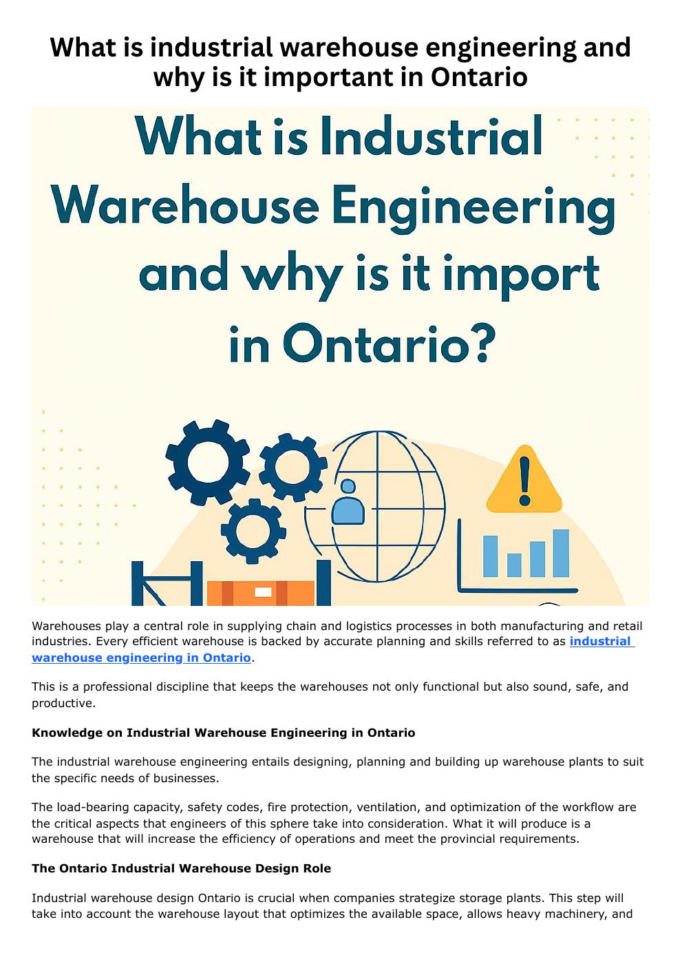 What is industrial warehouse engineering and why is it important in Ontario