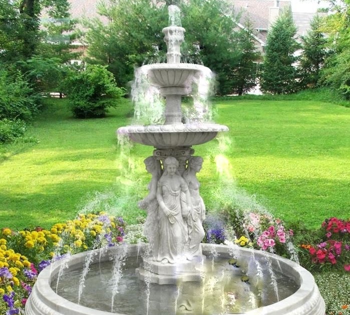 Timeless Luxury with Marble Water Fountain and Large Statues