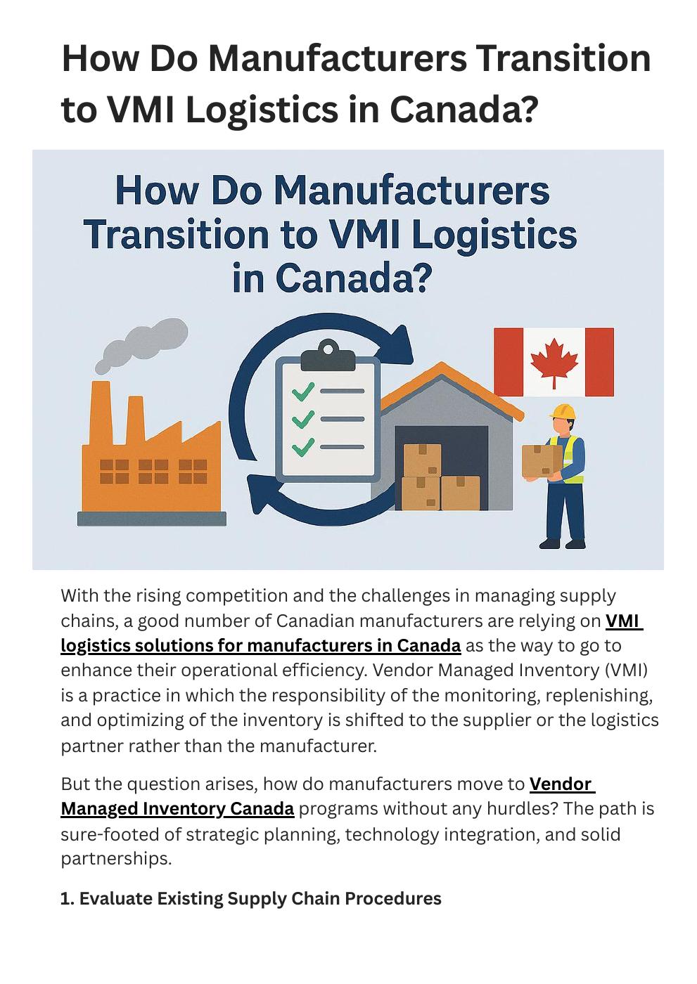 How Do Manufacturers Transition to VMI Logistics in Canada?