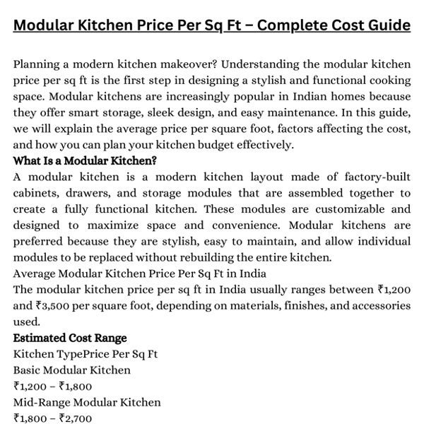 Modular Kitchen Price Per Sq Ft  Complete Cost Guide | Pearltrees