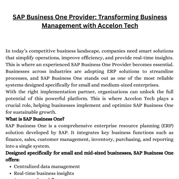 SAP Business One Provider Transforming Business Management with Accelon Tech | Pearltrees