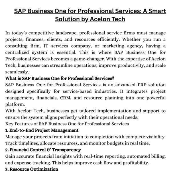 SAP Business One for Professional Services A Smart Solution by Acelon Tech | Pearltrees