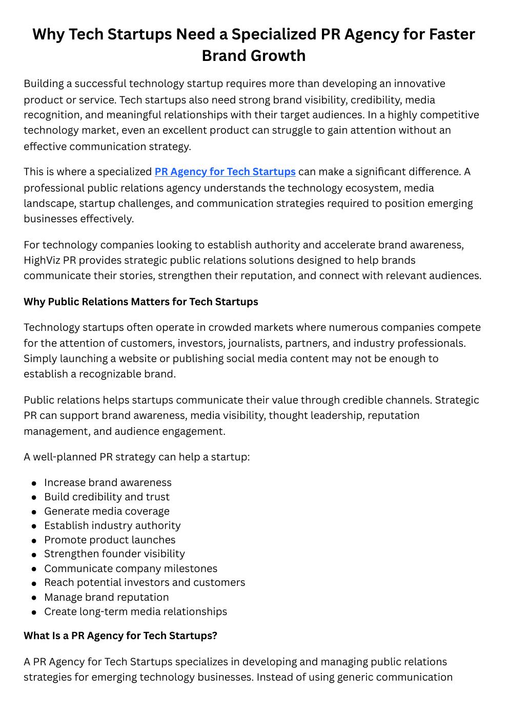 Why Tech Startups Need a Specialized PR Agency for Faster Brand Growth