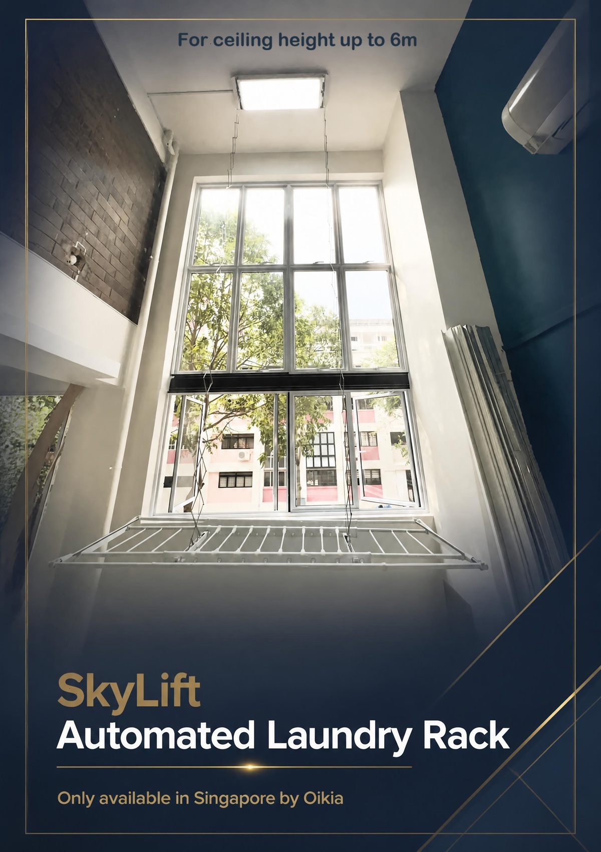 SkyLift Automated Laundry Rack - 4.2m drop down from ceiling - Oikia